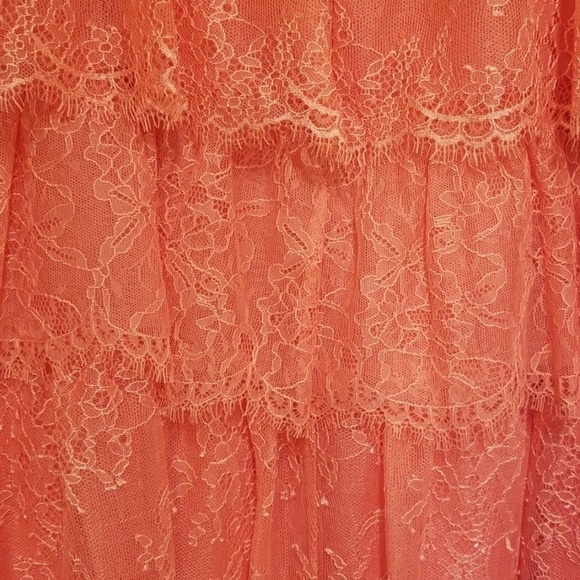 💕BCBGMAXAZRIA💕 Coral Strapless Lace Tiered Dress - Picture 6 of 8